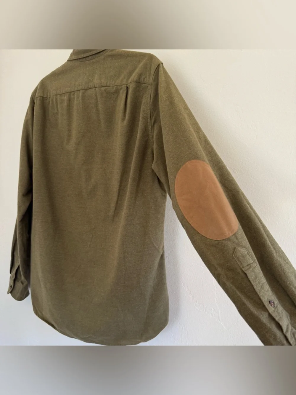 J. Crew Factory Long Sleeve Elbow Patch Cotton Button Down Shirt Green Brown
